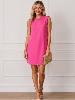 J. Crew Pink Ruffle-Trim Sleeveless Shift Dress